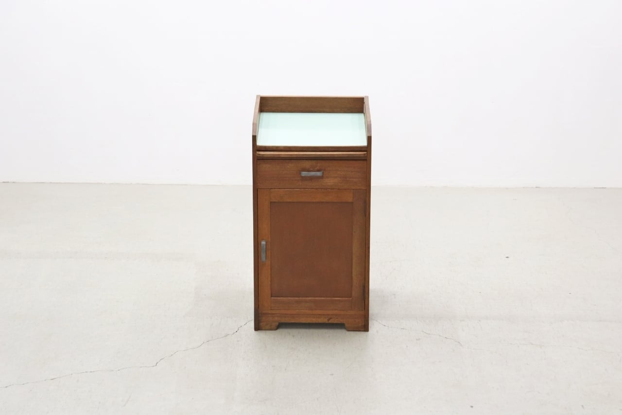 沼津店】レトロ ラワン無垢材 トレー付き キャビネット 脇机 引き出し