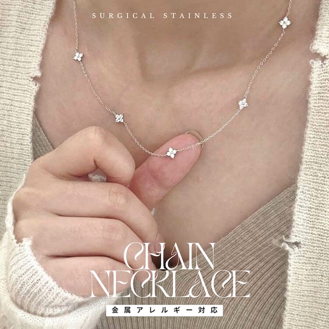 サージカルステンレス petite flower chain necklace【 2color 】No.N036