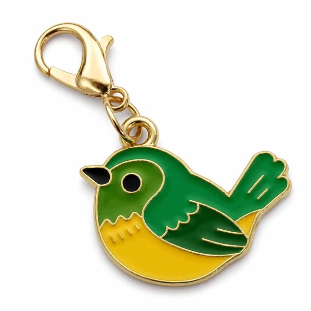 緑の鳥 バードチャーム 小さい 2.5x4cm キーホルダー 亜鉛合金製 ロブスタークラスプ付き バッグ・キーホルダー用 アクセサリーパーツ