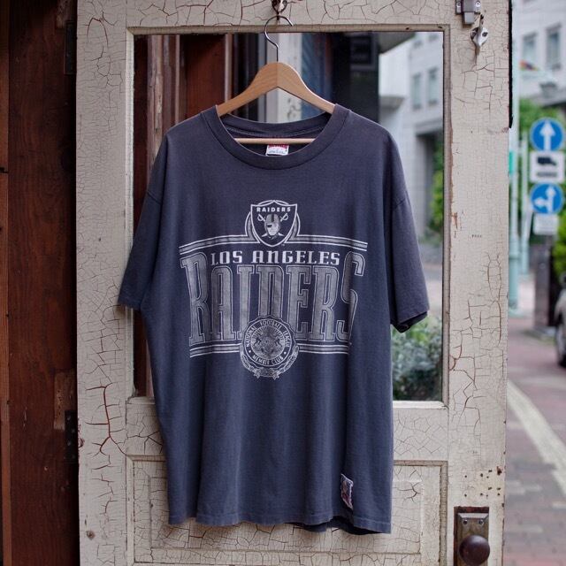 80sレイダースビッグプリントNFL古着TシャツRaidersシングルステッチ-