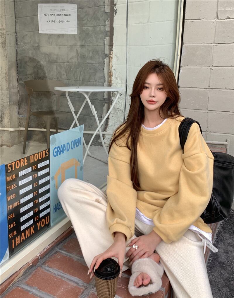 セーター オータムウィンターベルベットルーズラウンドネックトップス 秋物 冬物 Oネック ブラックストロベリース38478326375