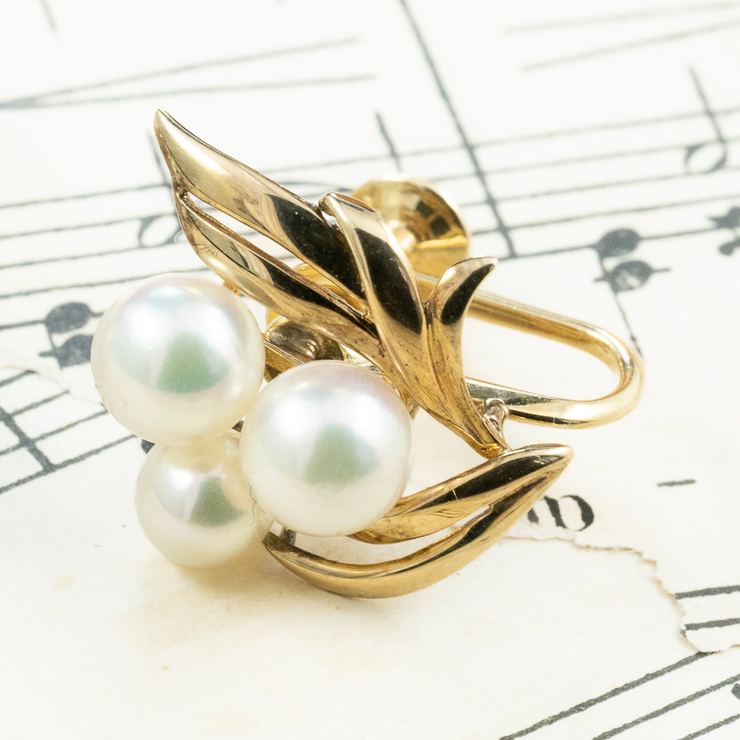 ミキモト MIKIMOTO K14 あこや真珠 パール イヤリング 3粒
