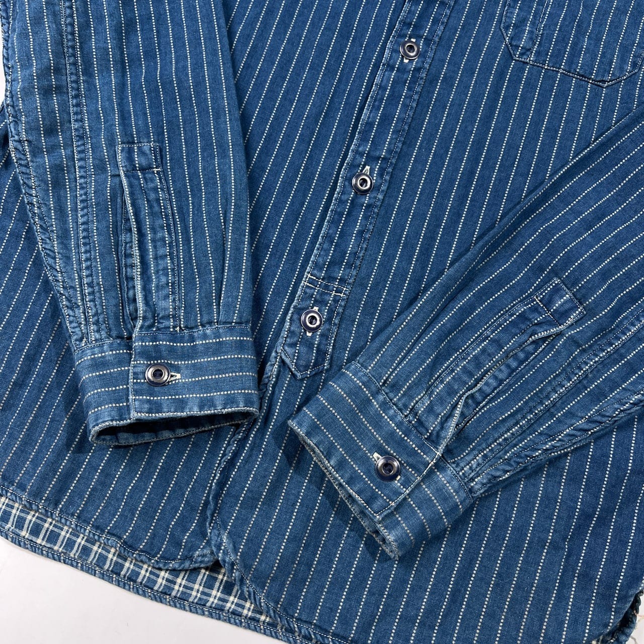 美品 RRL ダブルアールエル ウォバッシュ 長袖 シャツ サイズ S /メンズ/インディゴブルー系/ストライプ/ラルフローレン