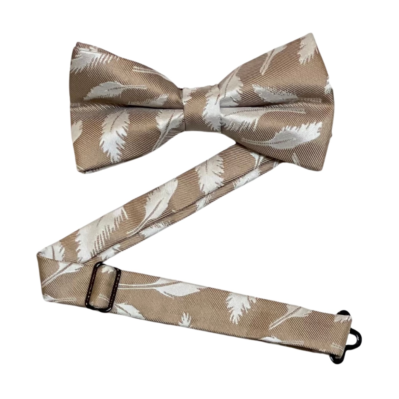 【ベージュ×ホワイト フェザー柄】ボウタイ・チーフセット