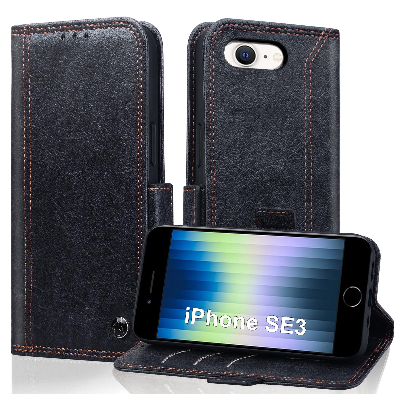 Noaivoky iPhone SE3 用の ケース 手帳型 iPhoneSE3 ケース 財布型 カード収納 いiPhoneSE3ケース iPhone SE2 携帯ケース スタンド機能 アイフォンSE3 スマホケース iPhone8ケース アイフォン7 カバー アイホンSE2カバー RFIDブロッキング 防水 高級PUレザー 全面保護 耐衝撃 耐摩擦 軽量 ビジネス - ブラック