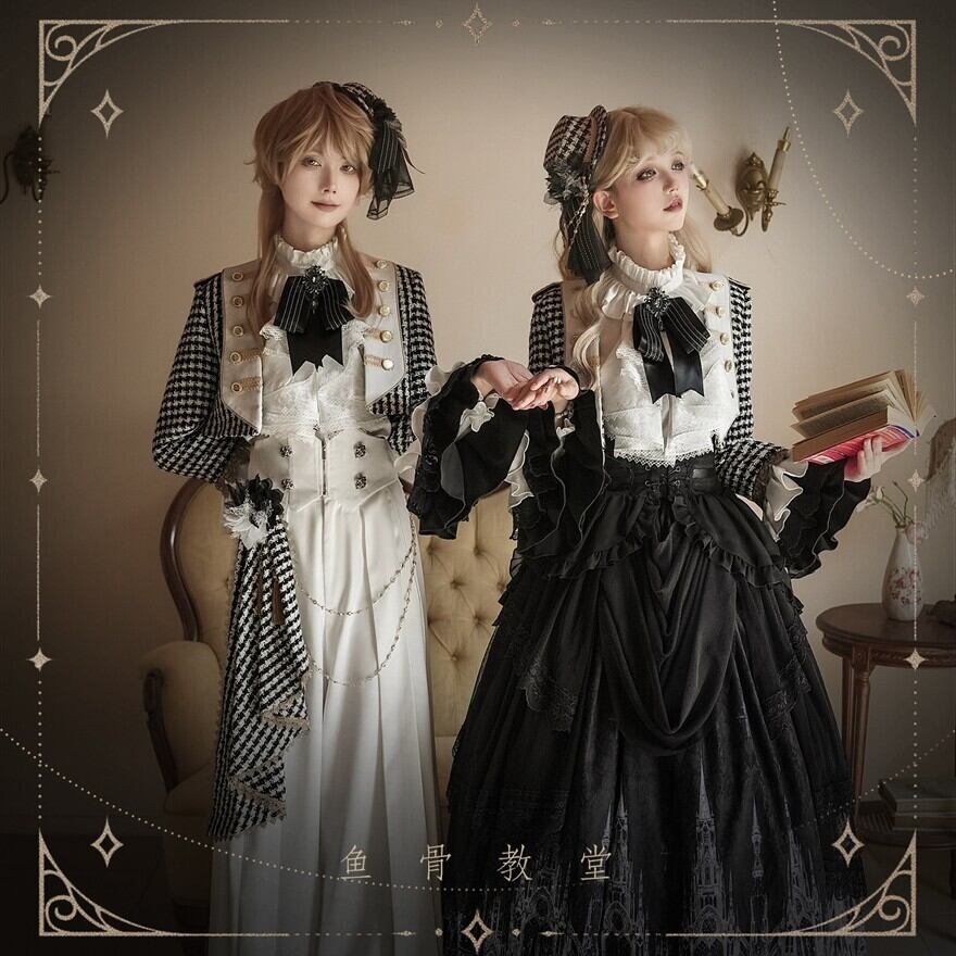 ゴシックプリンセス 千鳥格子ジャケット×ゴシック柄SKの王子系ロリィタ