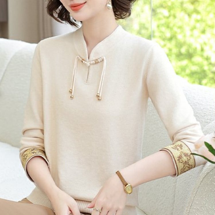 チャイナ風切り替え袖　エレガントニット　3カラー　YS00109