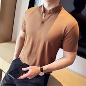 v-neck ice silk short sleeve shirt 00289