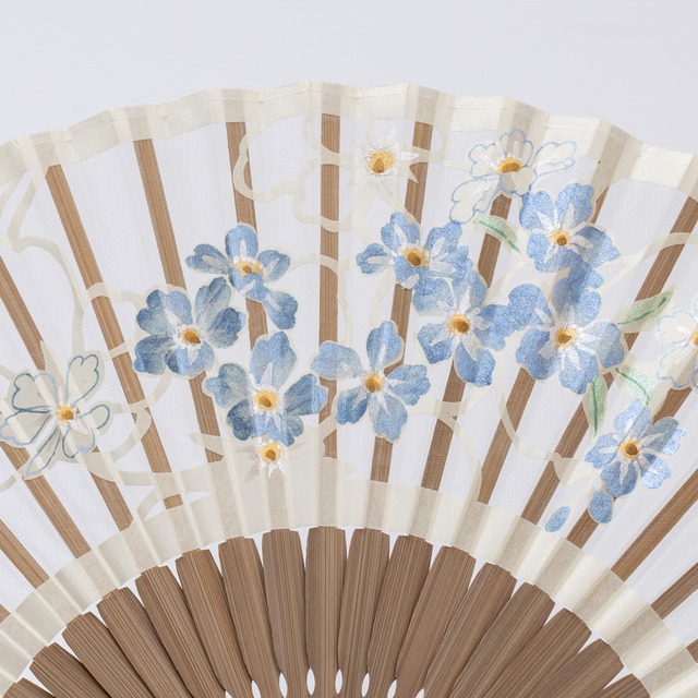 額透かし彫扇 紗月 わすれな草 白