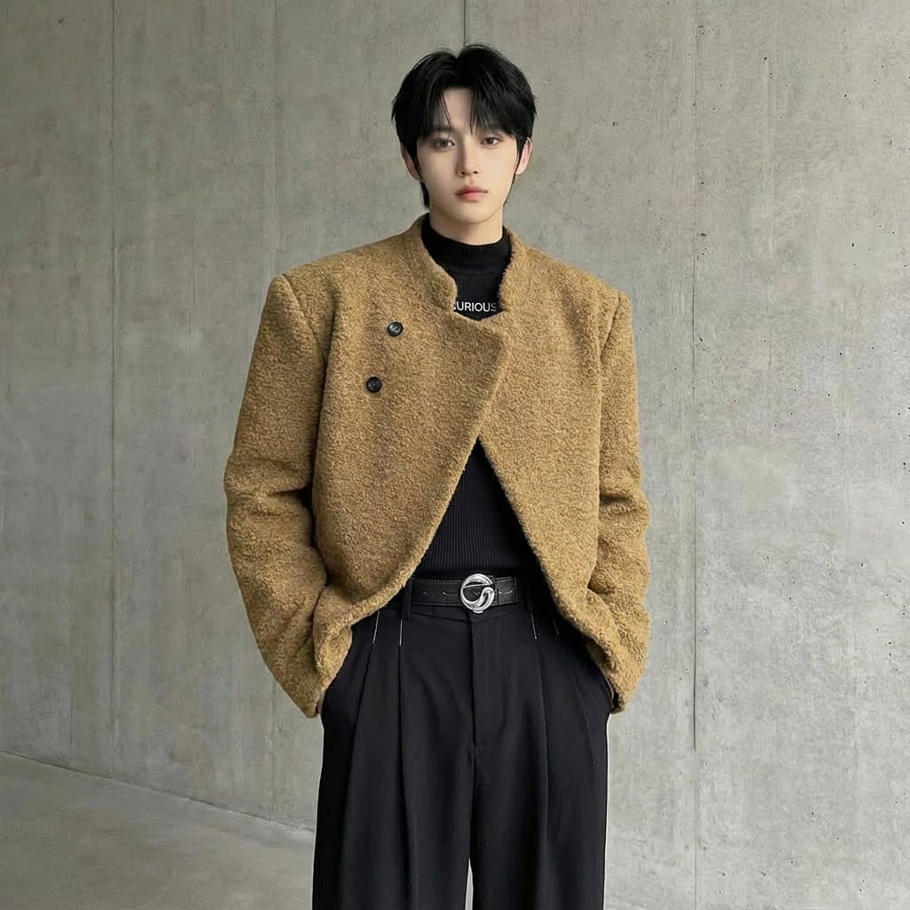 スタンドカラー ブークレカーブドヘムジャケット 2カラー D12087