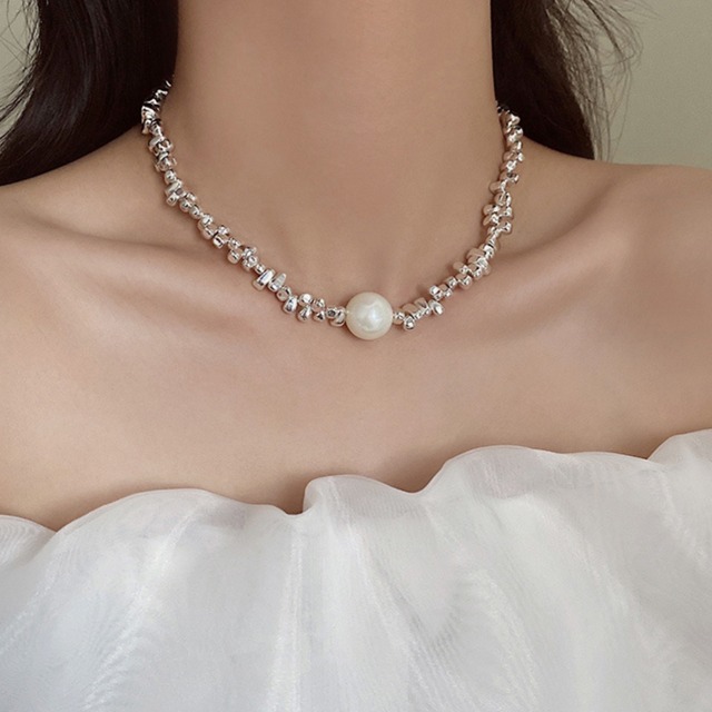 シルバー ブロークン ビーズ ネックレス