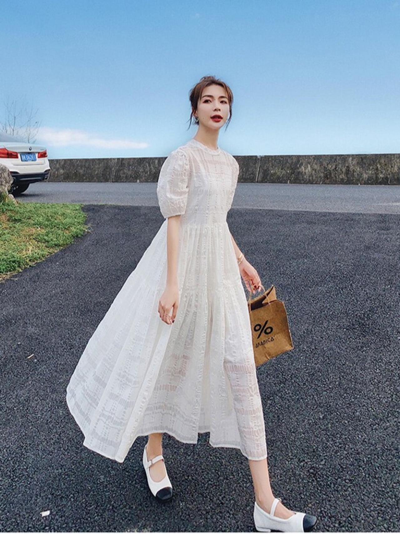 ギャザーロングワンピース D1330