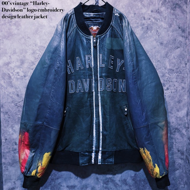 【doppio】00’s vintage “Harley-Davidson” logo embroidery design leather jacket