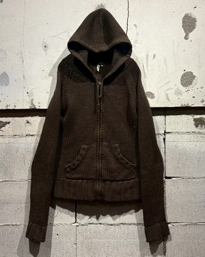 【Caka otto】Vintage Zip Up Knit Hoodie