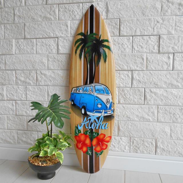 木製 サーフボード オブジェ ワーゲンバス ブルー 50ｃｍ バリ雑貨 アジアン雑貨 ハワイ アロハ サーフィン アジアン雑貨 ゾロの家