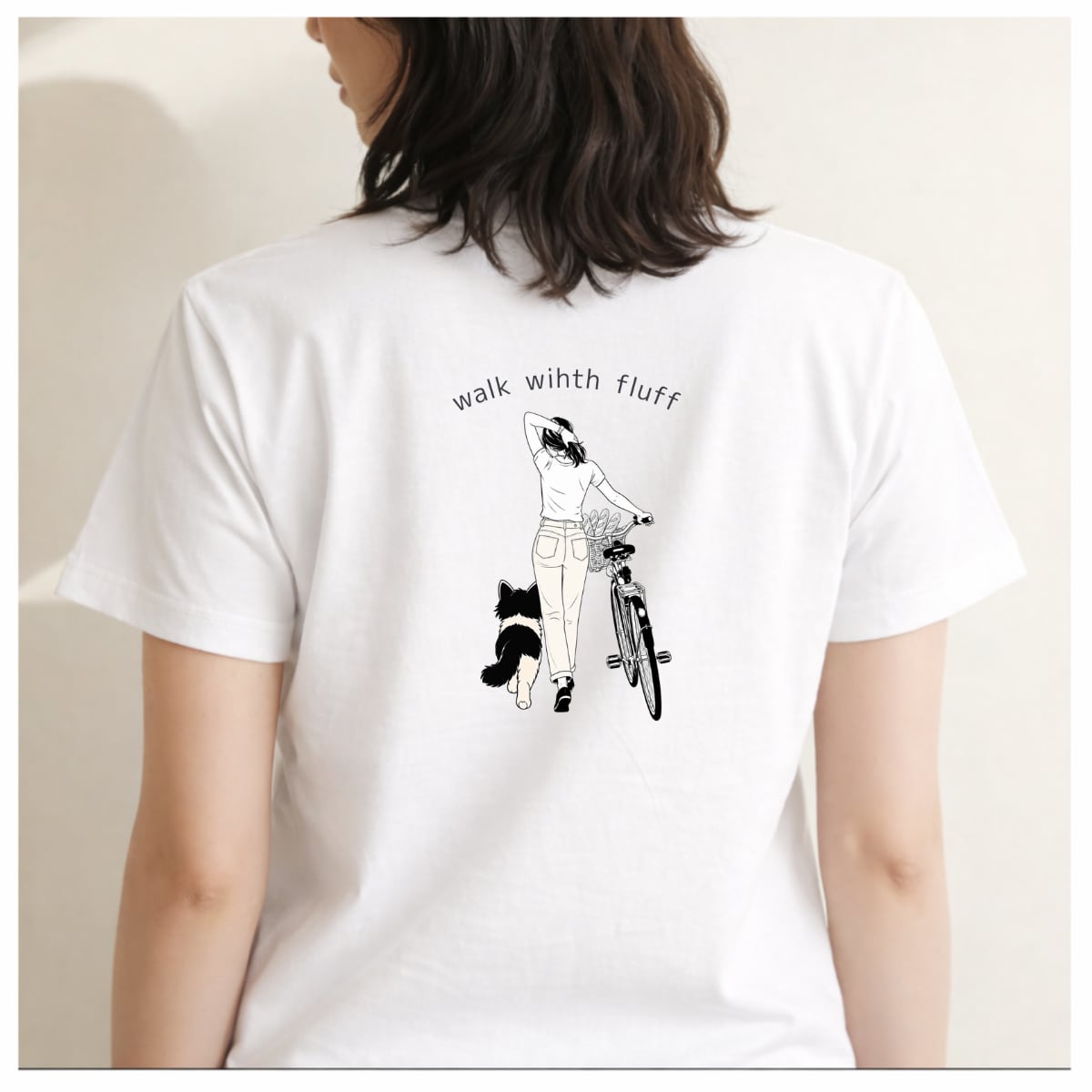 【猫と自転車のバックプリント】半袖Tシャツ(OF00428)