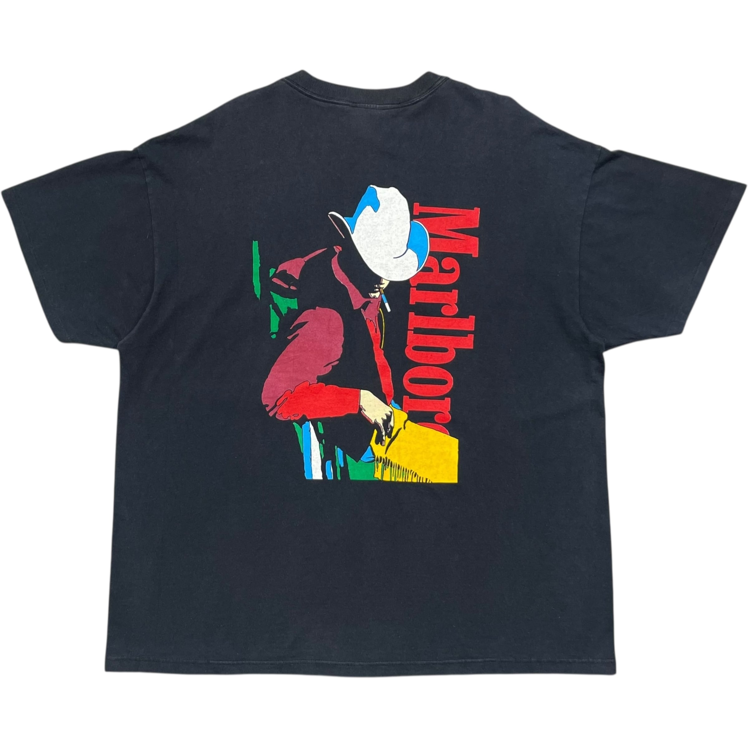 《XL》 DELTA デルタ Tシャツ 胸ポケット Marlboro マルボロ タバコ カウボーイ プリント ブラック USA製 90年代 vintage no.7974