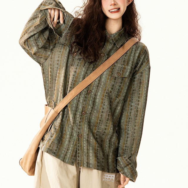 vintage-style polka dot stripe shirt　ヴィンテージライクドットストライプシャツ　J1784