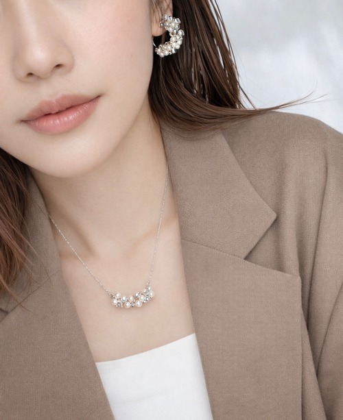 random beads pearl necklace/silver