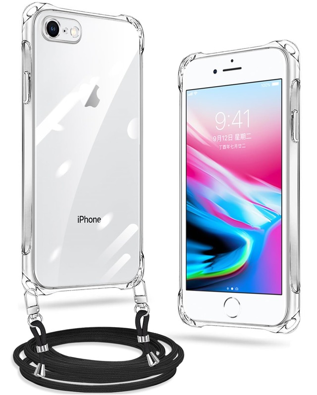 xiusiteli iPhone 7/8/SE 用 ケース クリア ショルダー 第3/2世代 TPU 縄掛け 薄型 軽量