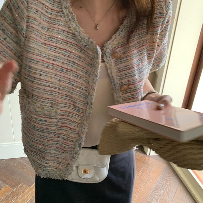 ジャケット サマーラウンドネックショートスタンダードコート ピンク レトロ 夏物 Oネック ビッグFスモールZ韓国97115962100