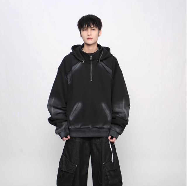 Heavy Street Distressed Half Zip Hoodie 0003