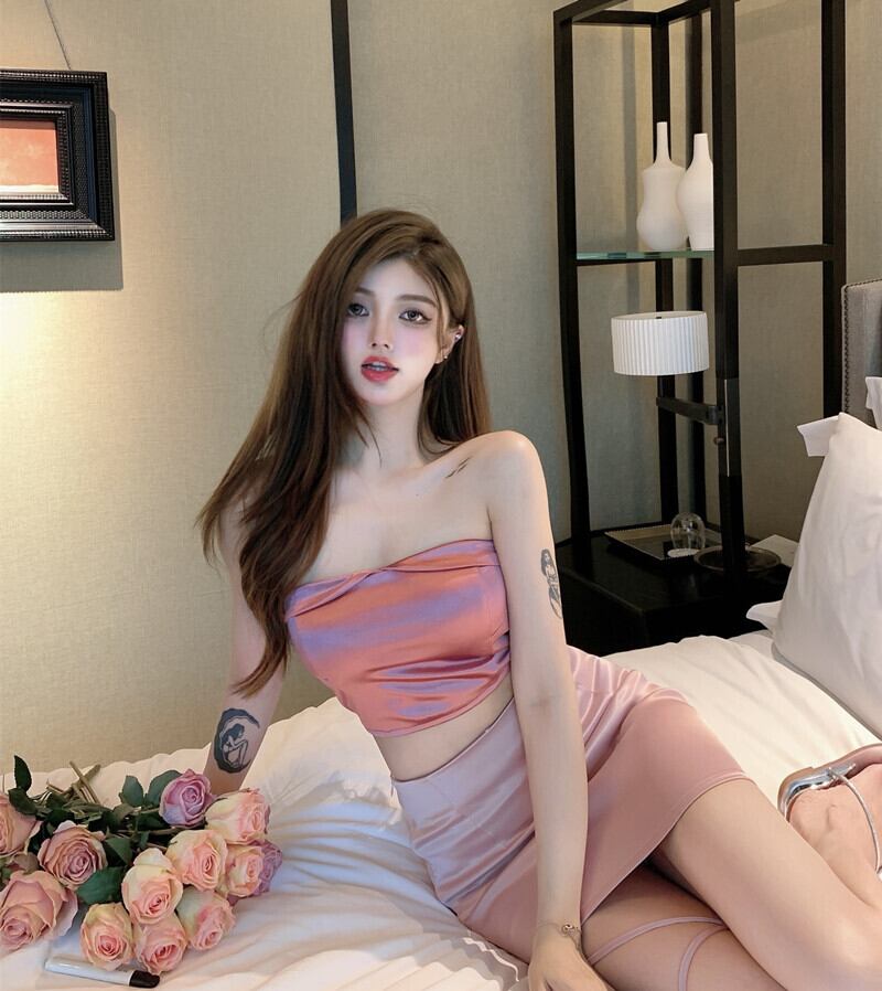 ストライプトップス サマーショートストラップレス 夏物 ピュア ブラックストロベリース59496837662