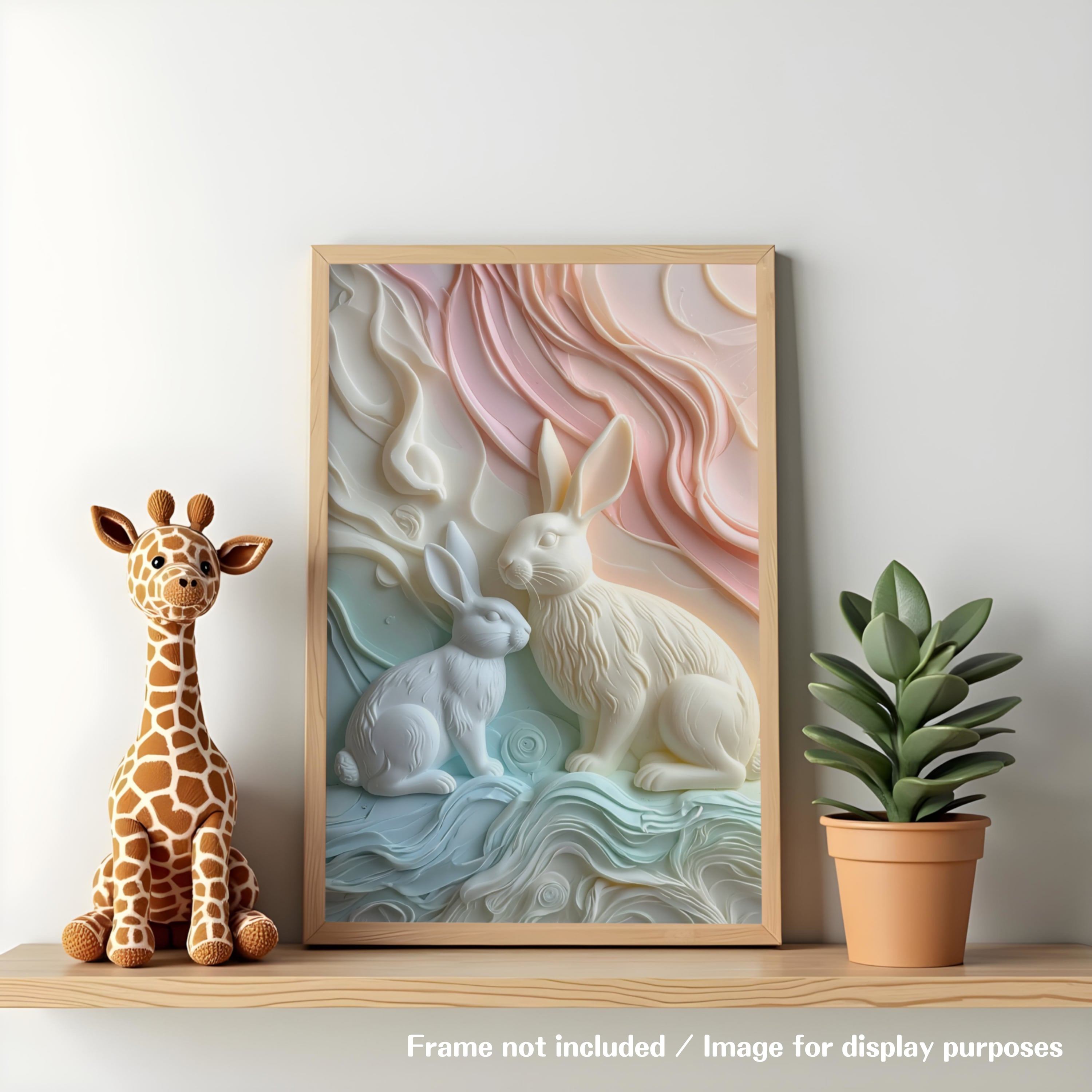 【ダウンロード専用】うさぎの石鹸彫刻アート｜４種セット｜プリンタブルウォールアート