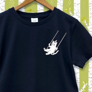 ブランコ 黒猫 (大) Ｔシャツ ネイビー メンズ レディース 半袖 tシャツ 紺 父の日 夏 綿 コットン100