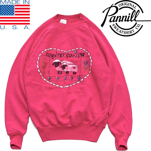 1点物◇USA製ビンテージ濃ピンク90sプリントスウェット古着メンズXL