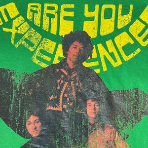 【Authentic Hendrix】USA製 ジミヘン Are You Experienced ロゴ プリント 公式 オフィシャル Tシャツ アルバムジャケット ロックt バンドTシャツ ザ・ジミ・ヘンドリックス・エクスペリエンス L 半袖 グリーン US古着