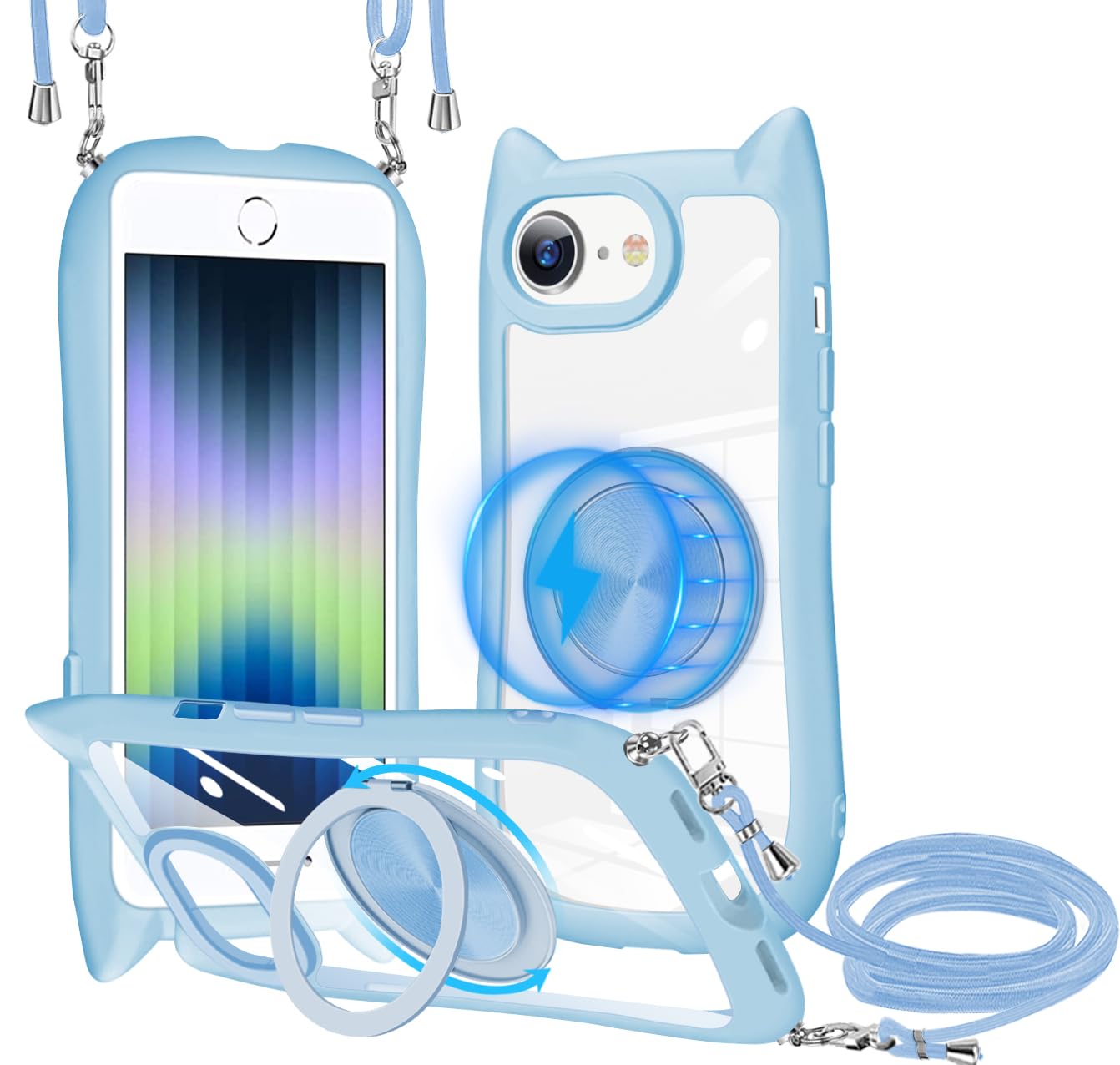 対応 iPhone SE3/SE2/8/7 ケース MagSafe対応 360度回転スタンド 米軍MIL規格 耐衝撃 PC+TPU