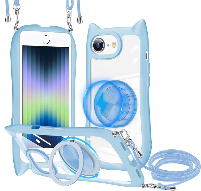 対応 iPhone SE3/SE2/8/7 ケース MagSafe対応 360度回転スタンド 米軍MIL規格 耐衝撃 PC+TPU