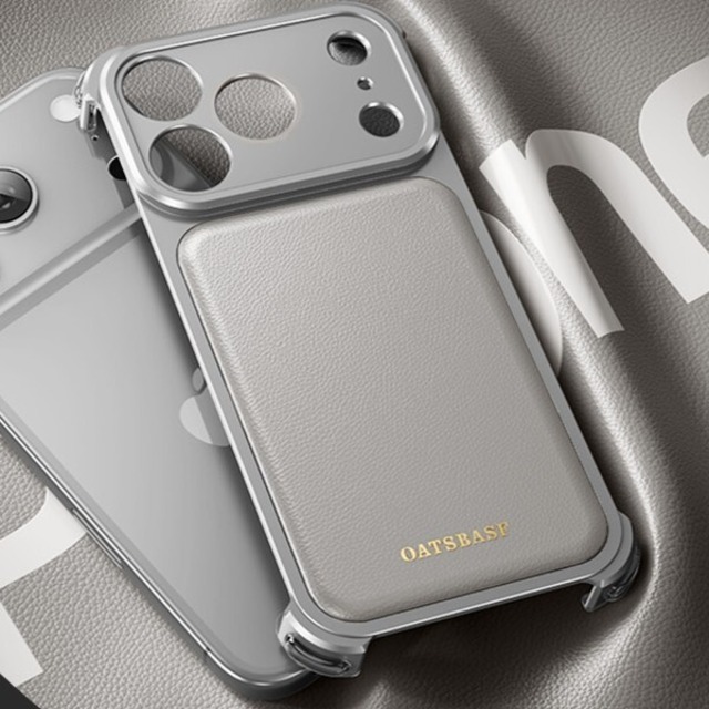 ◆iPhone17/16/Pro/Pro Max◆ Metal × Genuine Leather Back Panel Phone Case / メタル 本革 レザー バックパネル スマホケース