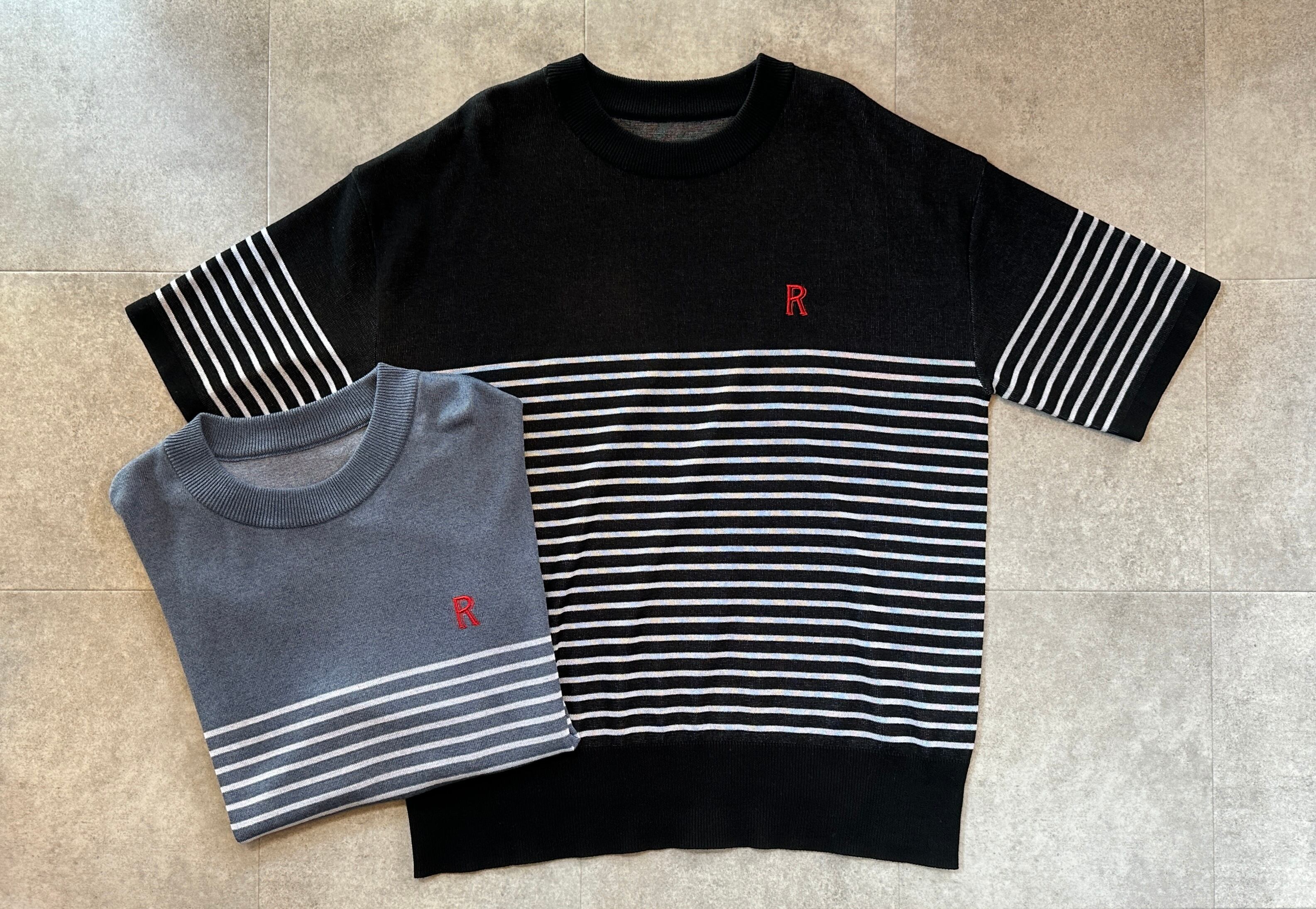 RESOUND CLOTHING - made in japan - / MARIN BORDER HARF KNT / オーバー半袖コットンニット