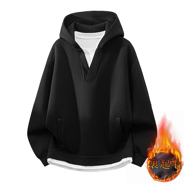 ♥裏起毛フェイクレイヤードパーカー！【WSシリーズ】★パーカー★ 裏起毛 ユニセックス 3color トップス メンズ フェイクレイヤード Vネック