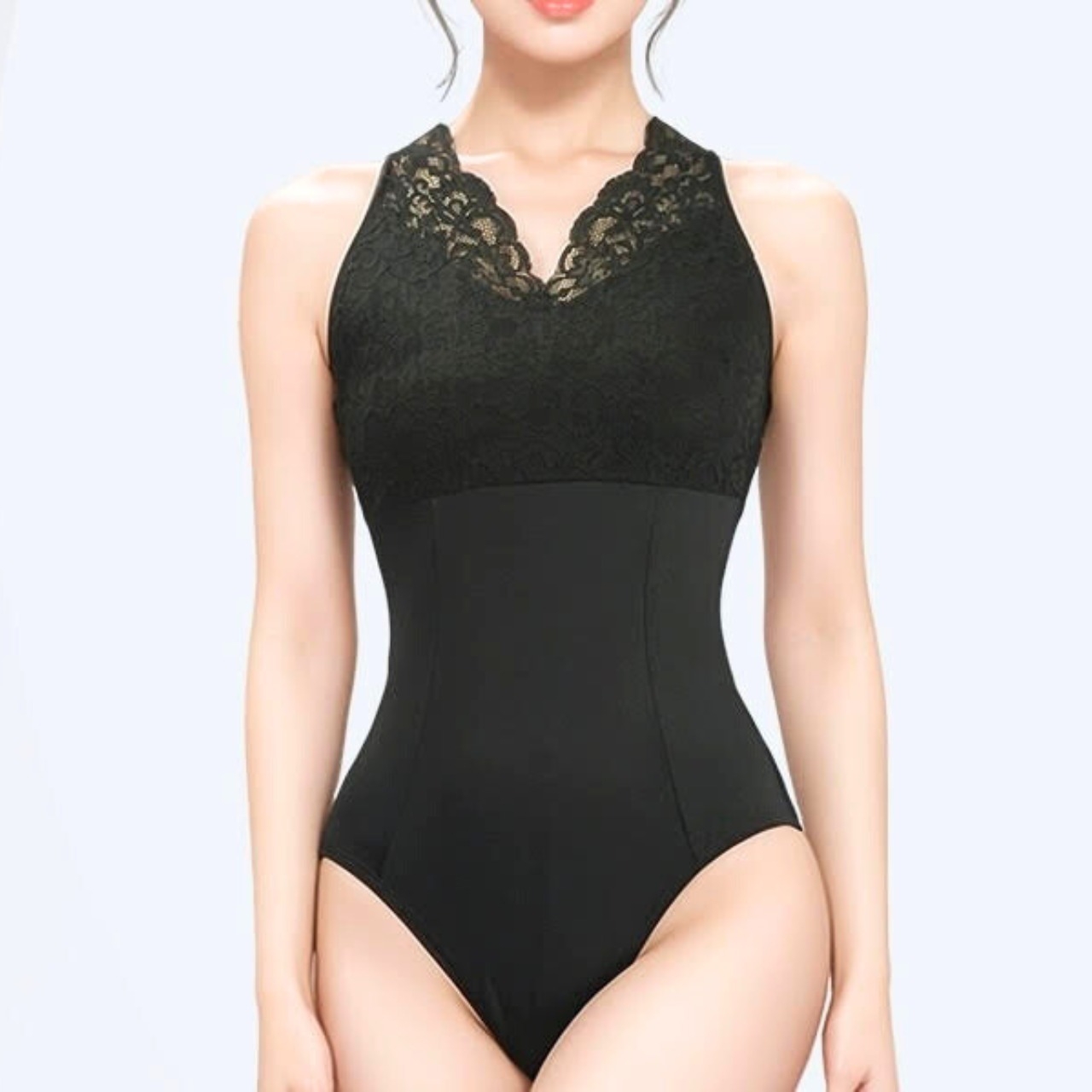 レースモチーフVネック ホルターレオタード 2色展開 L1252