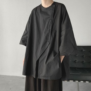 Dolman sleeve, slanted placket, three-quarter sleeve shirt(MT1477)