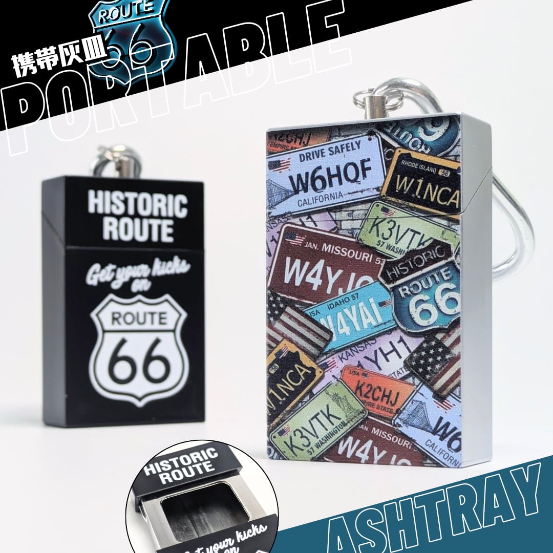 【 Route 66 ( ルート66 ) 】 Portable Ashtray / 携帯灰皿 / カラビナポータブルアシュトレイ　〚アメリカン雑貨 アメトイ〛
