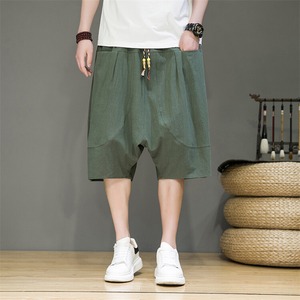 リネンパンツ ハーフパンツ サルエルパンツ メンズ 綿麻 4色 M-5XL 無地 涼しい ゆったり カジュアル 25zm1131