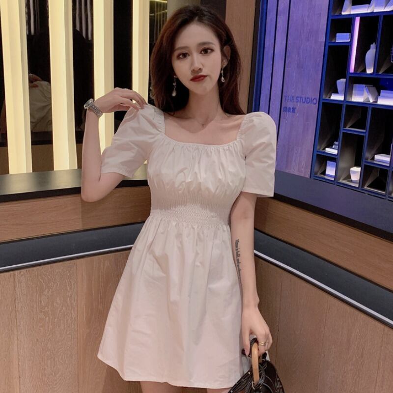 ドレス2020レディースレトロ気質半袖Aラインスカート夏レディースハイウエスト薄黒スカート 1号婦人22143312922