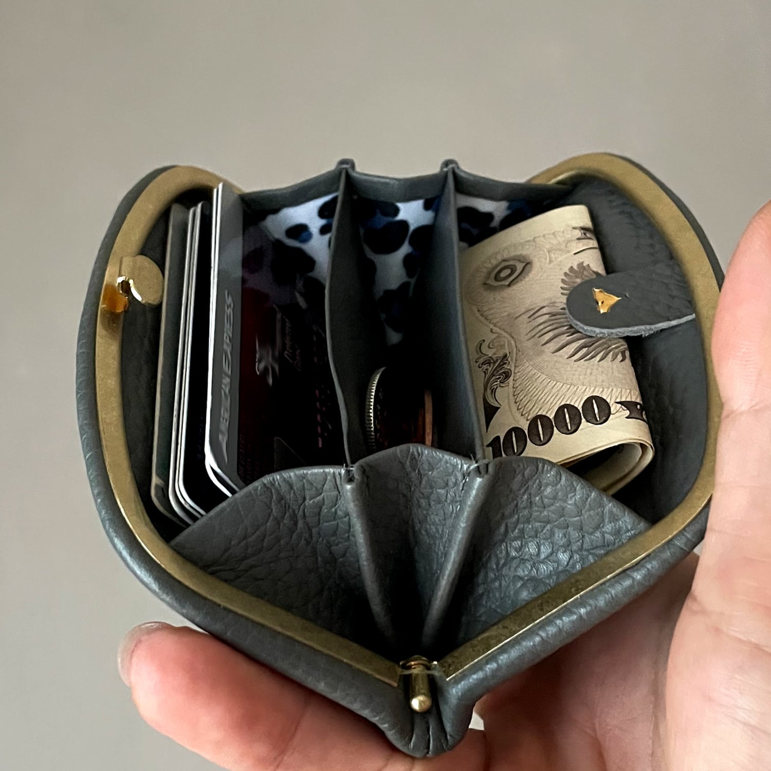 天溝コンパクトウォレット SAX BLUE（野生鹿革/ Organic Deer