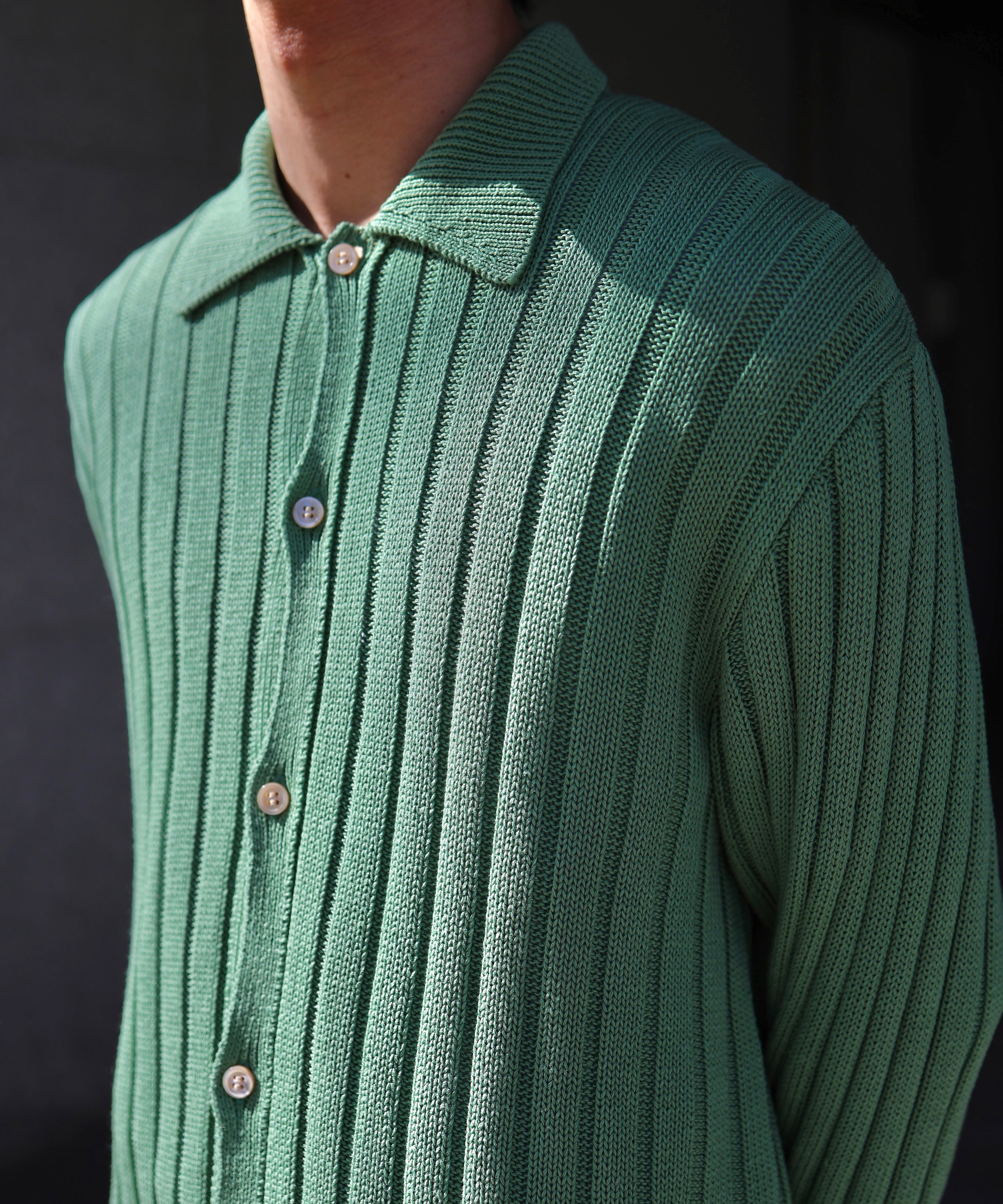 MATSUFUJI / M261-0501 / WIDE RIB KNIT SHIRT (GREEN) | AfterSchool