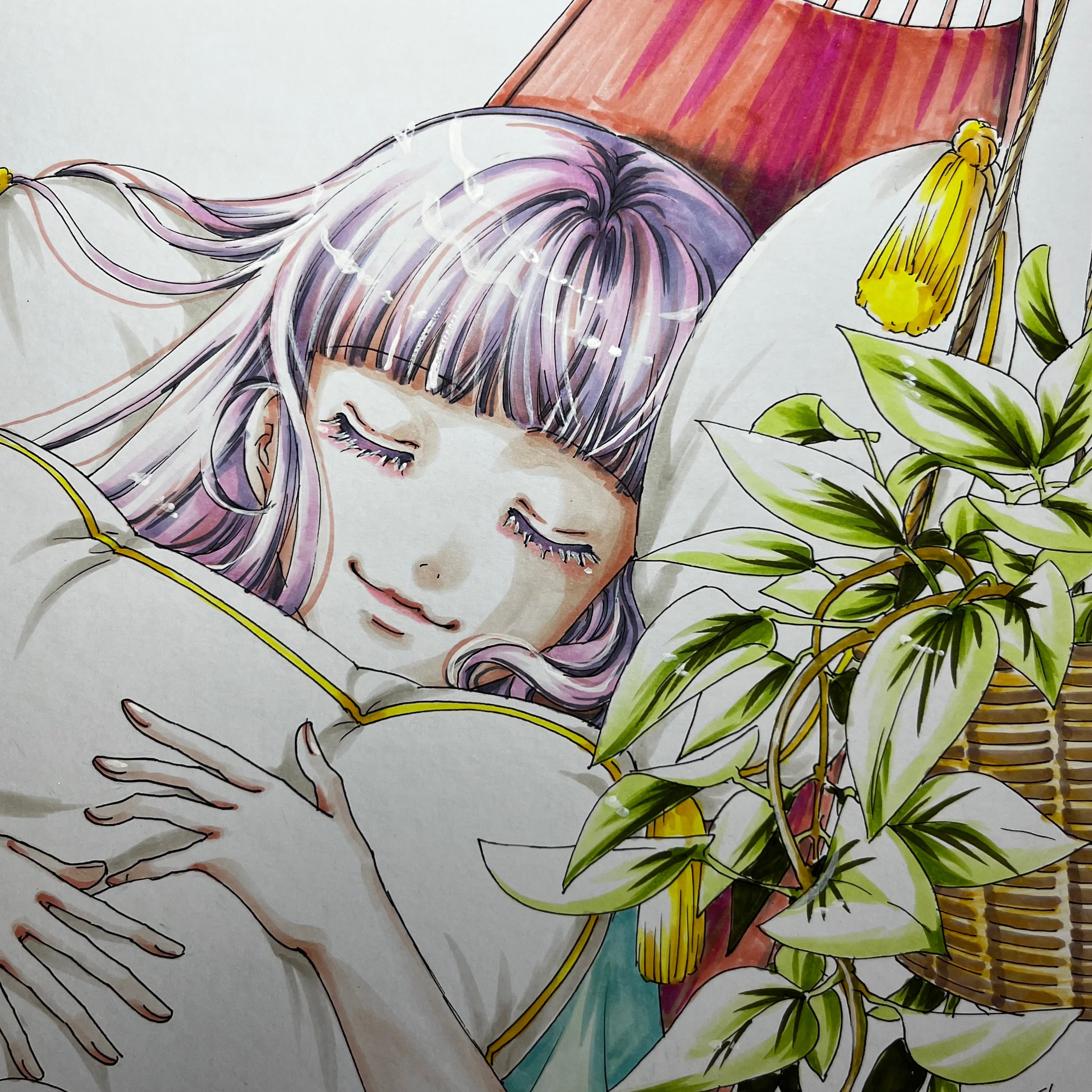直筆イラスト色紙 麦子（昼寝） | 中貫えりSHOP