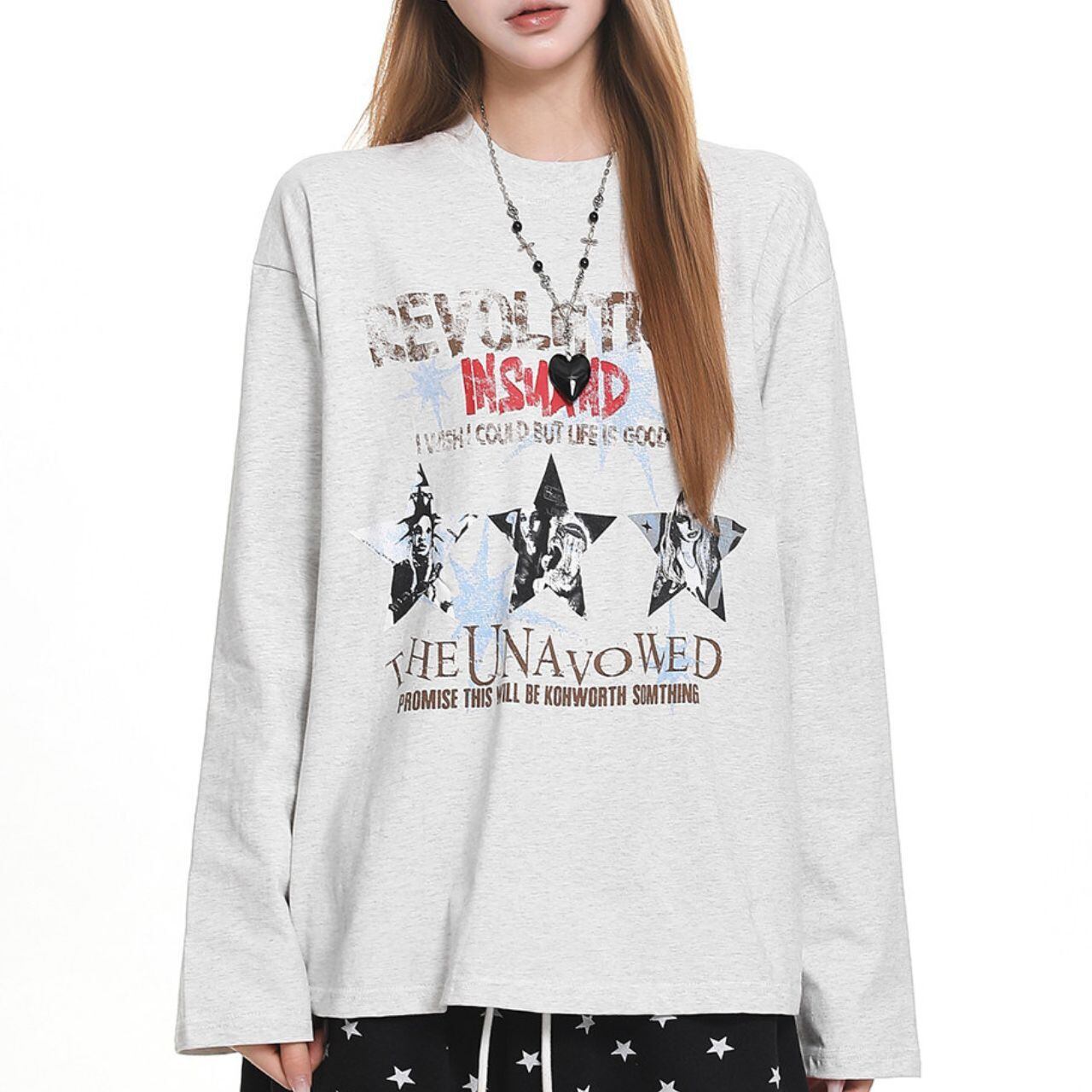 スターモチーフグラフィックレタリングロングスリーブTシャツ 1col R02566