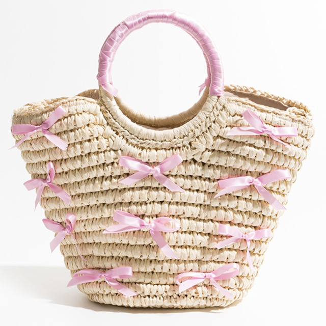 Ribbon decorative shoulder basket bag A1066