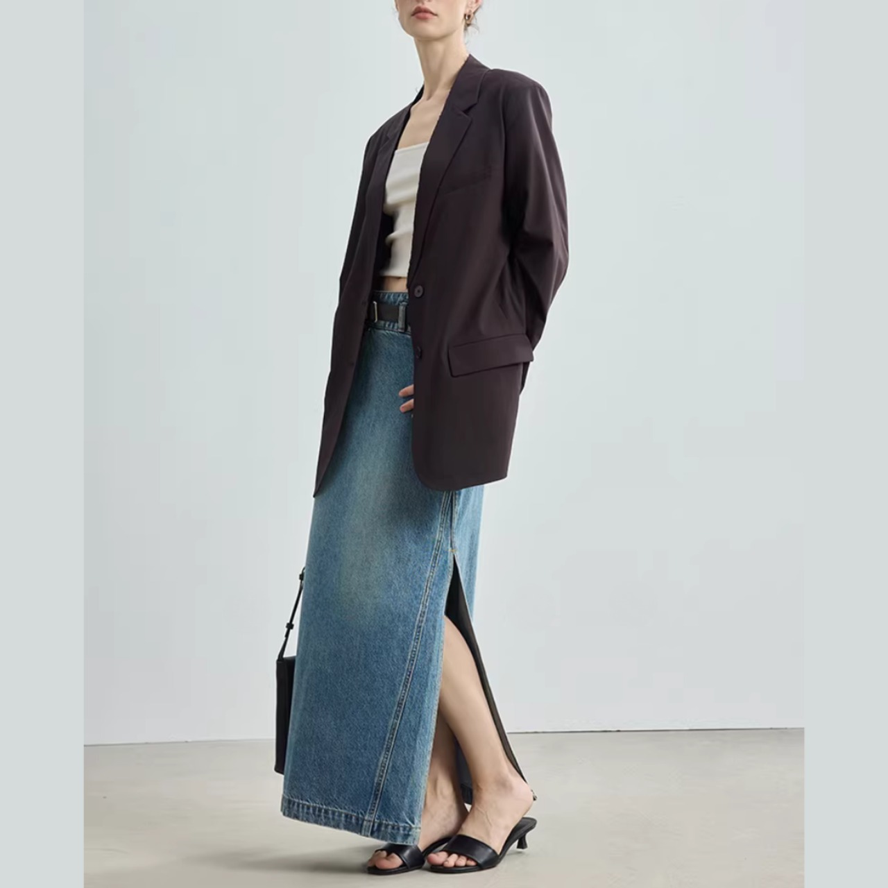 アシンメトリー サイドスリット マキシ丈 デニムスカート 00161・画像7