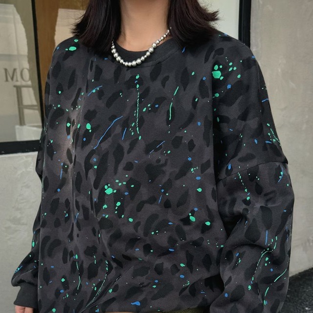Leopard and paint sweat tops  2 colors　V1882