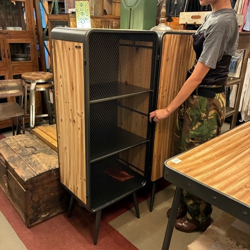 Wood＆Iron Mesh Cabinet L　ウッド＆アイアンメッシュキャビネット　L　3段　ミリタリー　収納家具　棚　リビング　寝室　ガレージ　インダストリアル