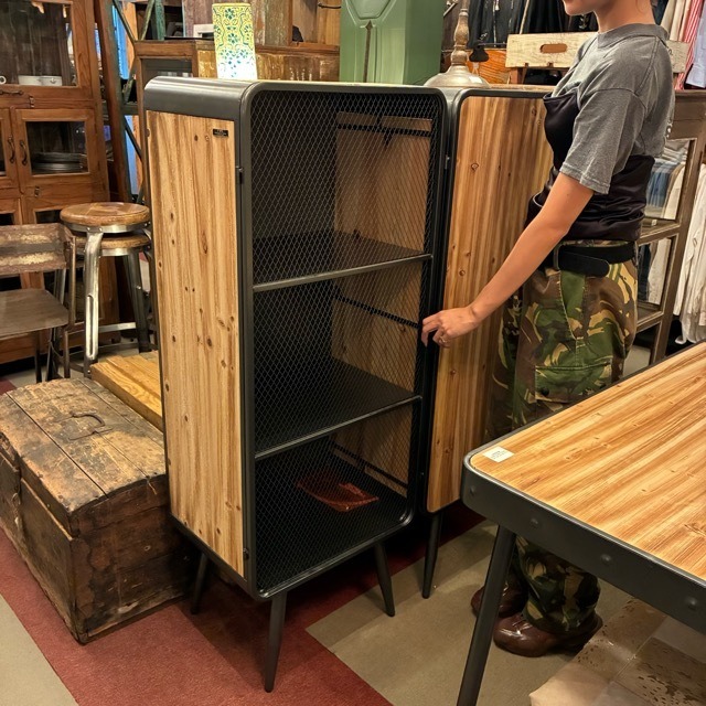 Wood＆Iron Mesh Cabinet L　ウッド＆アイアンメッシュキャビネット　L　3段　ミリタリー　収納家具　棚　リビング　寝室　ガレージ　インダストリアル
